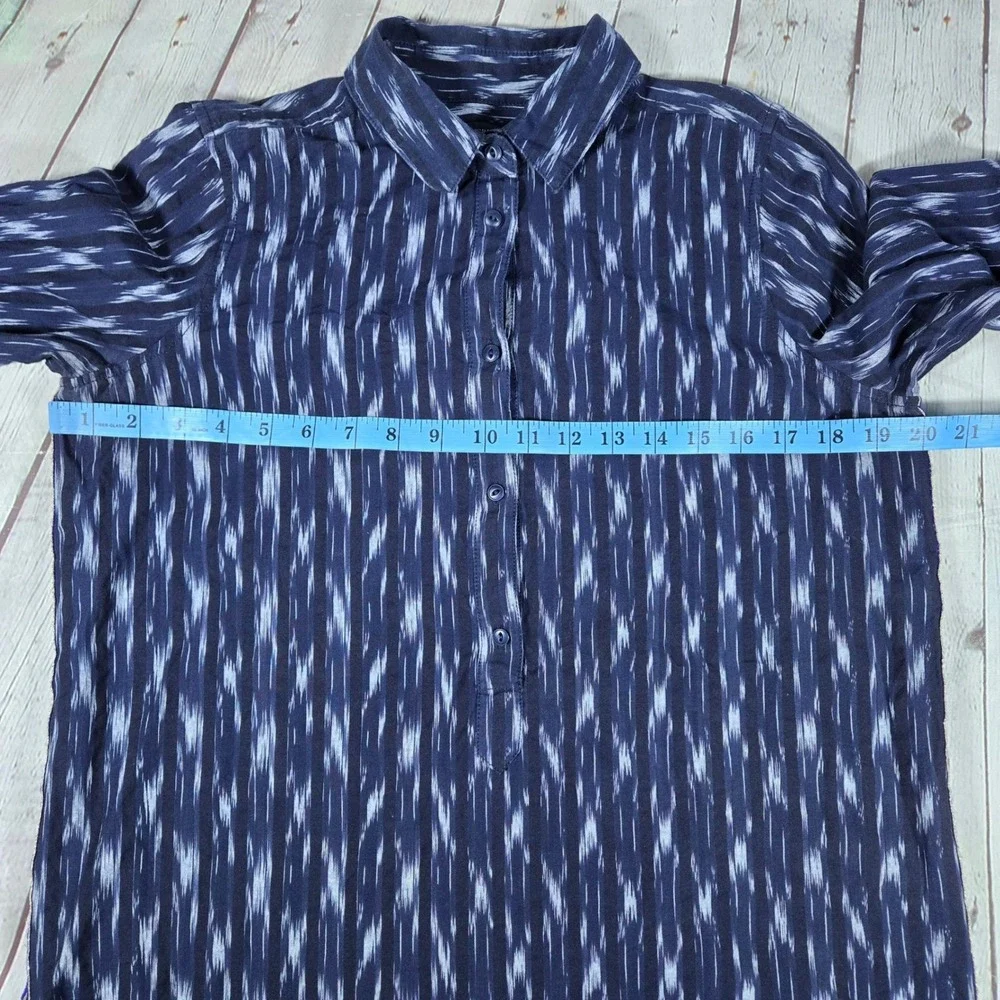 J.Crew Womens Blue Ikat Cotton Popover Shirt Side‎ Stripe C7188 Size 6